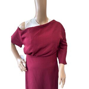 JJ’s House 16W sheath column, asymmetrical floor length dress stretch crêpe